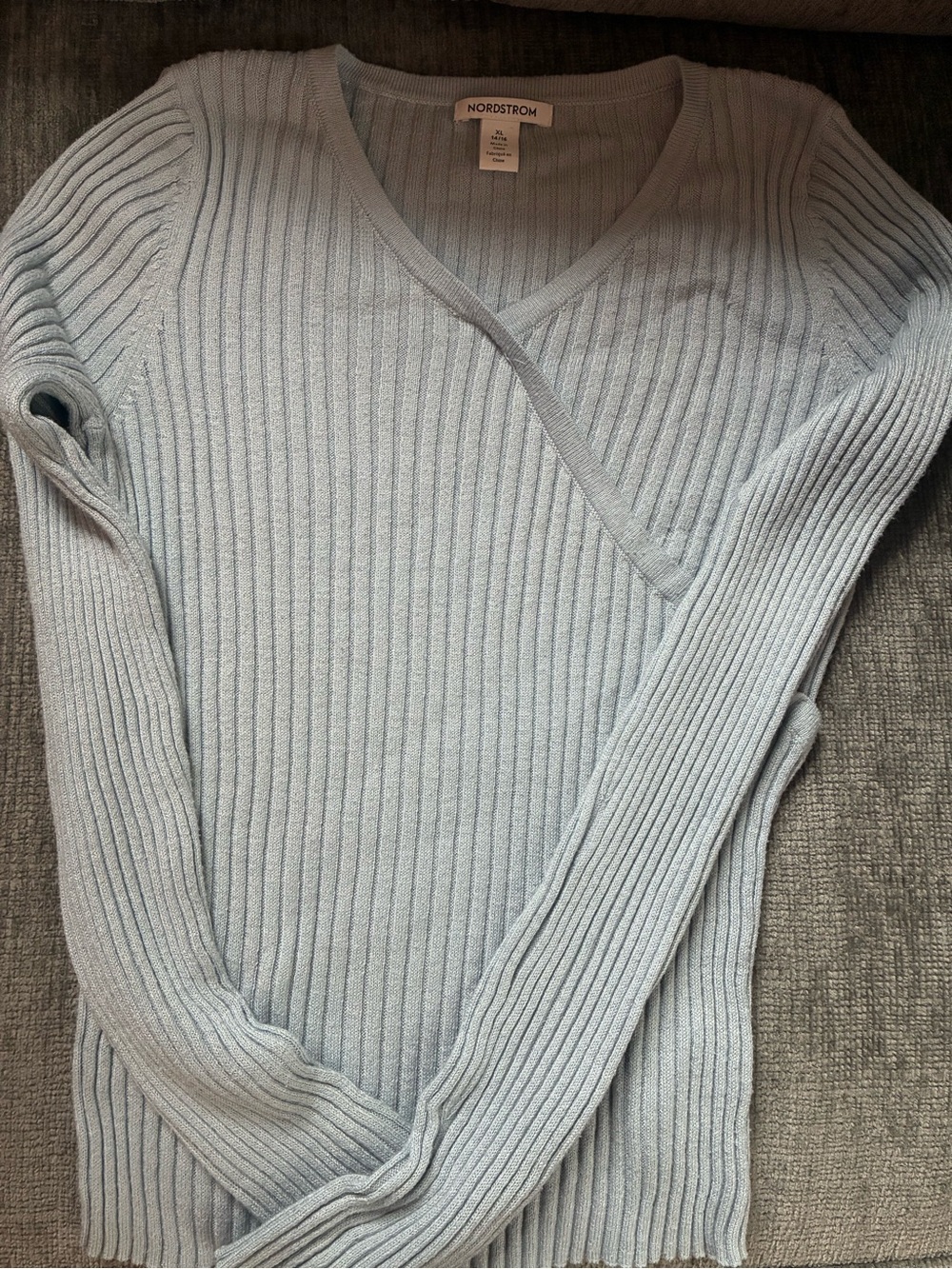 Nordstrom Pale Blue Ribbed V-Neck Sweater